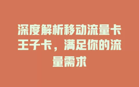 深度解析移动流量卡王子卡，满足你的流量需求