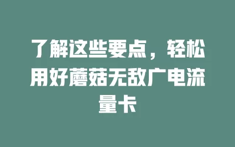 了解这些要点，轻松用好蘑菇无敌广电流量卡