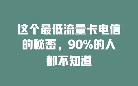 这个最低流量卡电信的秘密，90%的人都不知道