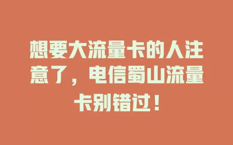 想要大流量卡的人注意了，电信蜀山流量卡别错过！