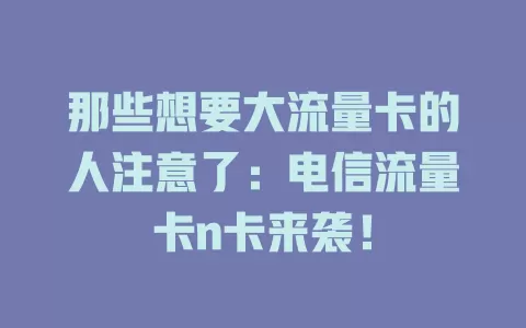 那些想要大流量卡的人注意了：电信流量卡n卡来袭！