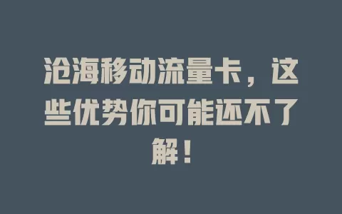 沧海移动流量卡，这些优势你可能还不了解！