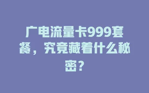 广电流量卡999套餐，究竟藏着什么秘密？