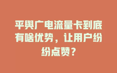 平舆广电流量卡到底有啥优势，让用户纷纷点赞？