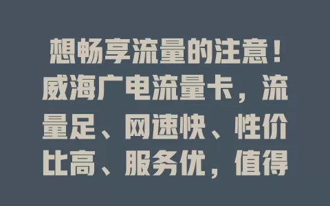 想畅享流量的注意！威海广电流量卡，流量足、网速快、性价比高、服务优，值得考虑！