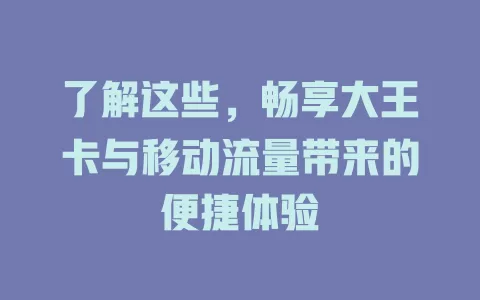 了解这些，畅享大王卡与移动流量带来的便捷体验