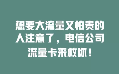 想要大流量又怕贵的人注意了，电信公司流量卡来救你！