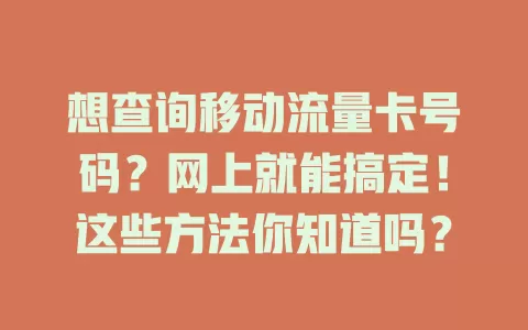 想查询移动流量卡号码？网上就能搞定！这些方法你知道吗？
