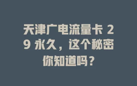 天津广电流量卡 29 永久，这个秘密你知道吗？
