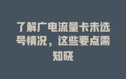了解广电流量卡未选号情况，这些要点需知晓