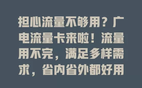 担心流量不够用？广电流量卡来啦！流量用不完，满足多样需求，省内省外都好用，开启流量自由之旅