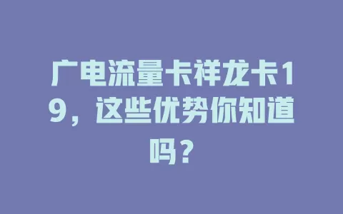 广电流量卡祥龙卡19，这些优势你知道吗？