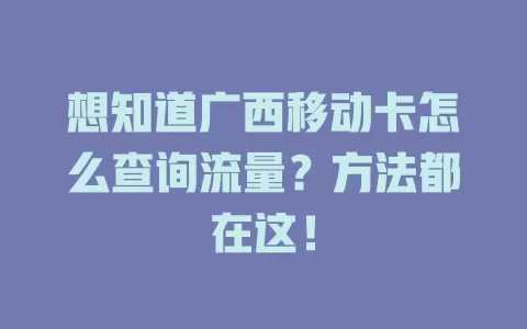 想知道广西移动卡怎么查询流量？方法都在这！