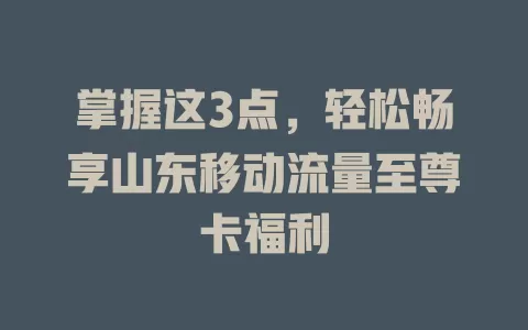 掌握这3点，轻松畅享山东移动流量至尊卡福利