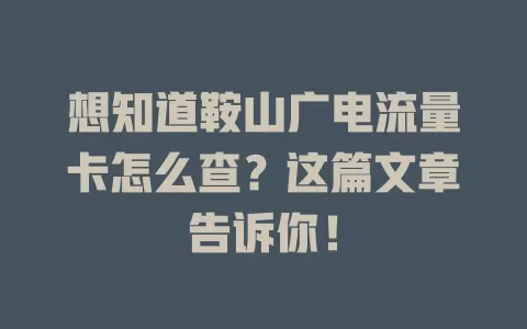 想知道鞍山广电流量卡怎么查？这篇文章告诉你！