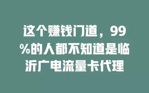 这个赚钱门道，99%的人都不知道是临沂广电流量卡代理