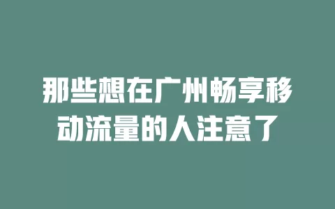 那些想在广州畅享移动流量的人注意了