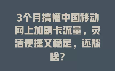 3个月搞懂中国移动网上加副卡流量，灵活便捷又稳定，还愁啥？