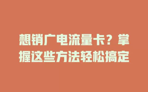 想销广电流量卡？掌握这些方法轻松搞定