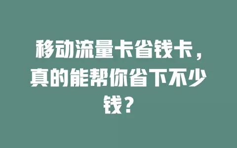 移动流量卡省钱卡，真的能帮你省下不少钱？