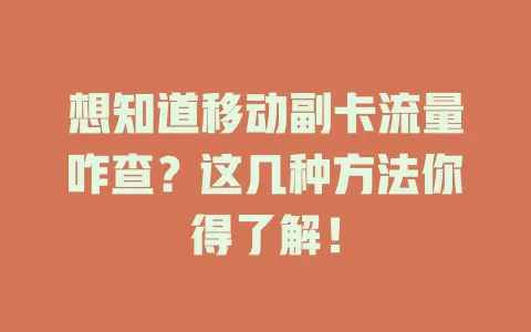 想知道移动副卡流量咋查？这几种方法你得了解！