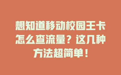 想知道移动校园王卡怎么查流量？这几种方法超简单！
