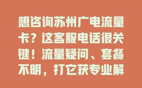 想咨询苏州广电流量卡？这客服电话很关键！流量疑问、套餐不明，打它获专业解答，还能搞定办卡难题，全方位服务，让你用卡安心便捷