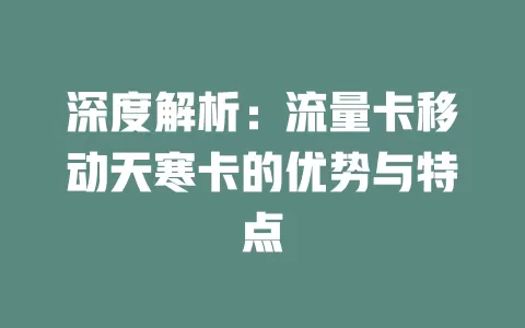 深度解析：流量卡移动天寒卡的优势与特点