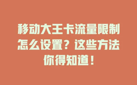 移动大王卡流量限制怎么设置？这些方法你得知道！