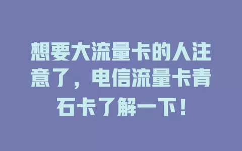 想要大流量卡的人注意了，电信流量卡青石卡了解一下！