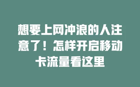 想要上网冲浪的人注意了！怎样开启移动卡流量看这里