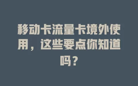 移动卡流量卡境外使用，这些要点你知道吗？