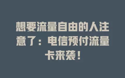 想要流量自由的人注意了：电信预付流量卡来袭！