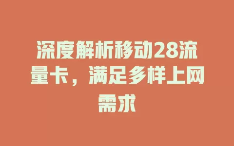 深度解析移动28流量卡，满足多样上网需求