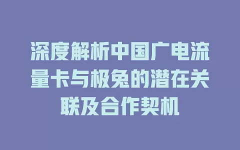 深度解析中国广电流量卡与极兔的潜在关联及合作契机