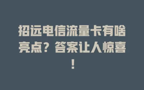 招远电信流量卡有啥亮点？答案让人惊喜！