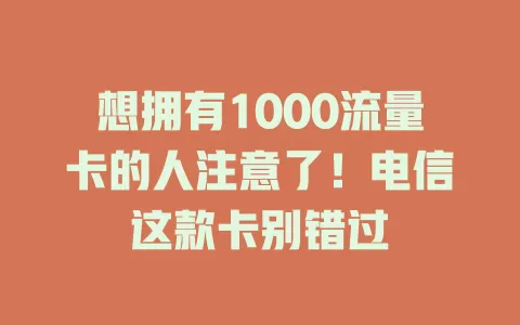 想拥有1000流量卡的人注意了！电信这款卡别错过