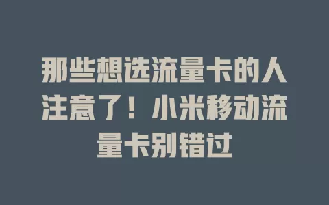 那些想选流量卡的人注意了！小米移动流量卡别错过