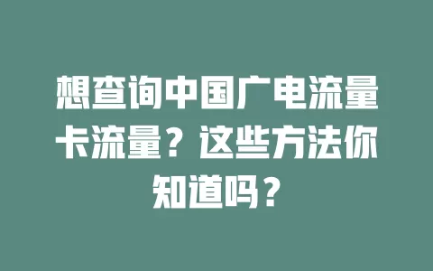 想查询中国广电流量卡流量？这些方法你知道吗？