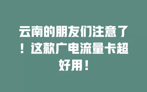 云南的朋友们注意了！这款广电流量卡超好用！