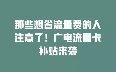 那些想省流量费的人注意了！广电流量卡补贴来袭