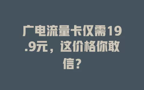 广电流量卡仅需19.9元，这价格你敢信？