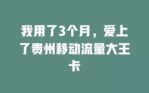我用了3个月，爱上了贵州移动流量大王卡