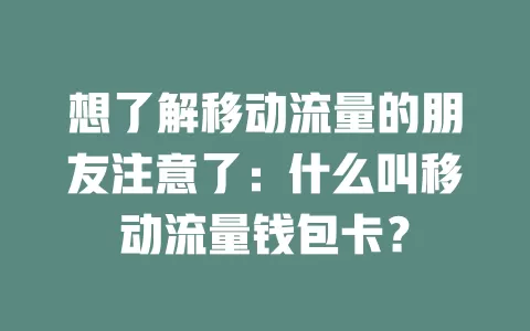 想了解移动流量的朋友注意了：什么叫移动流量钱包卡？