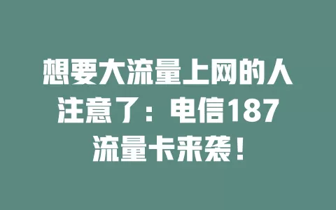 想要大流量上网的人注意了：电信187流量卡来袭！