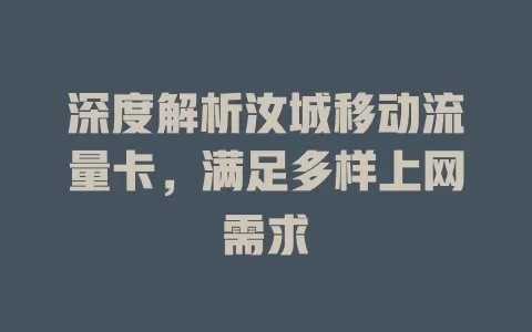 深度解析汝城移动流量卡，满足多样上网需求