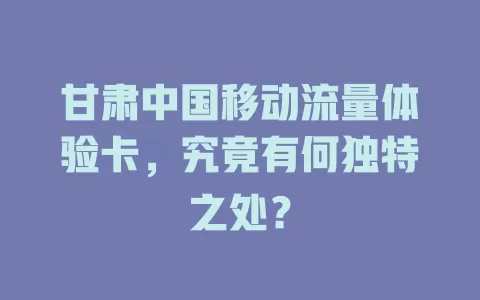 甘肃中国移动流量体验卡，究竟有何独特之处？