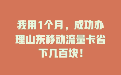 我用1个月，成功办理山东移动流量卡省下几百块！