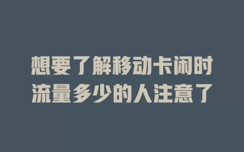 想要了解移动卡闲时流量多少的人注意了