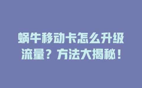 蜗牛移动卡怎么升级流量？方法大揭秘！